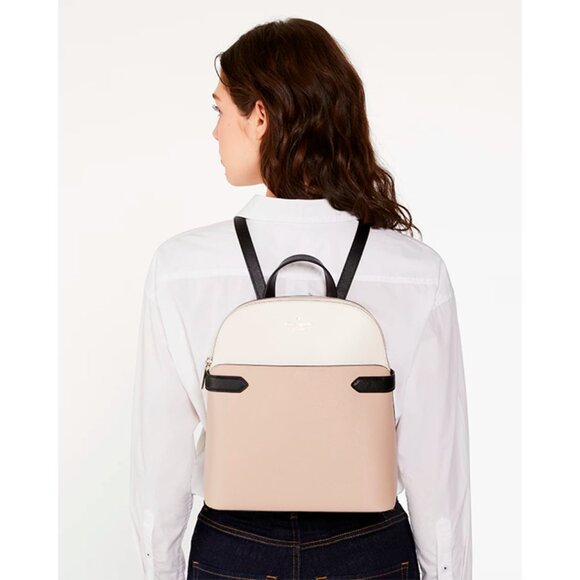 S Kate Spade Staci Dome Backpack Beige & White Saffiano Leather Bag KG022 NWT main image 5